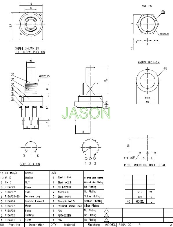R16A 16mm Rotary Potentiometers